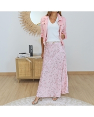 jupe bohème chic fleurie rose