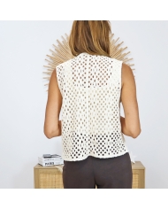 gilet maille ajourée femme vue dos