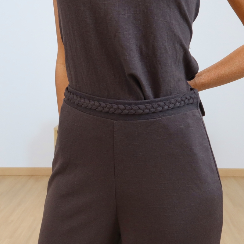 pantalon taille haute femme détail tressé