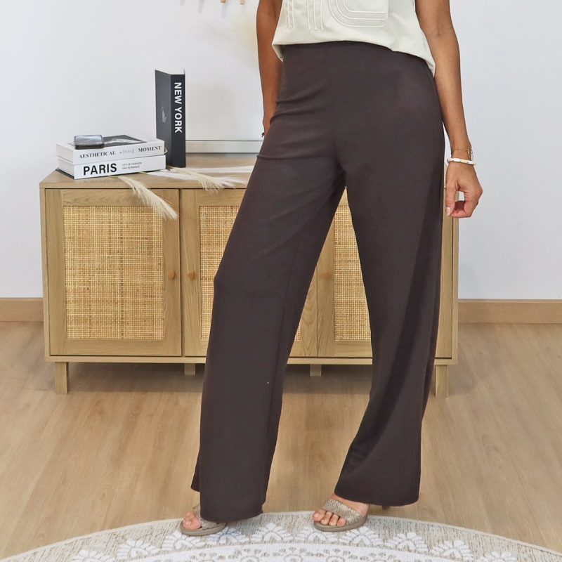 pantalon fluide femme chocolat vue face