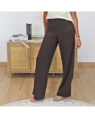 pantalon fluide femme chocolat vue face