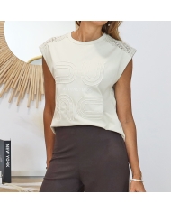 t shirt coton beige inscription actual times