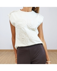 t shirt jellicient femme beige motif relief