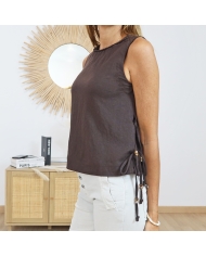 top femme liens côtés perles