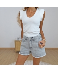 short jean gris effet usé femme