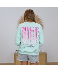 sweat oversize turquoise imprimé rose