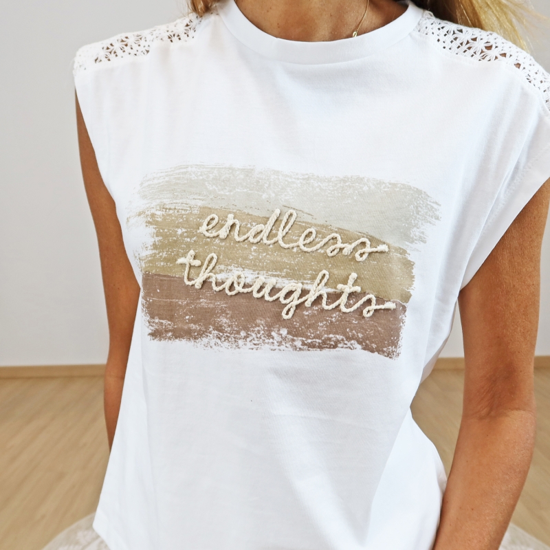 t shirt imprimé beige caramel femme