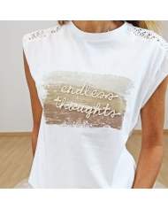 t shirt imprimé beige caramel femme