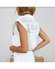 t shirt ajouré épaules femme blanc