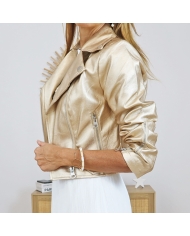 veste simili cuir dorée femme