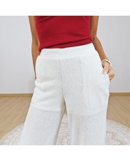 pantalon maille beige taille élastique détail