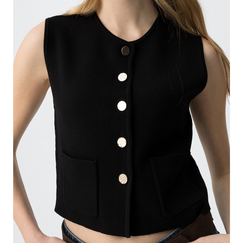gilet sans manches noir boutons dorés détail