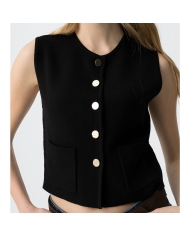 gilet sans manches noir boutons dorés détail