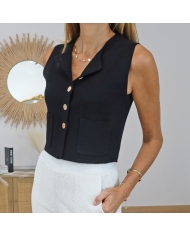 gilet noir femme porté look chic veston