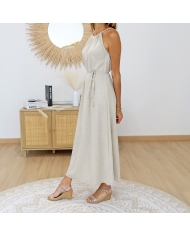 robe longue beige femme porté look chic été