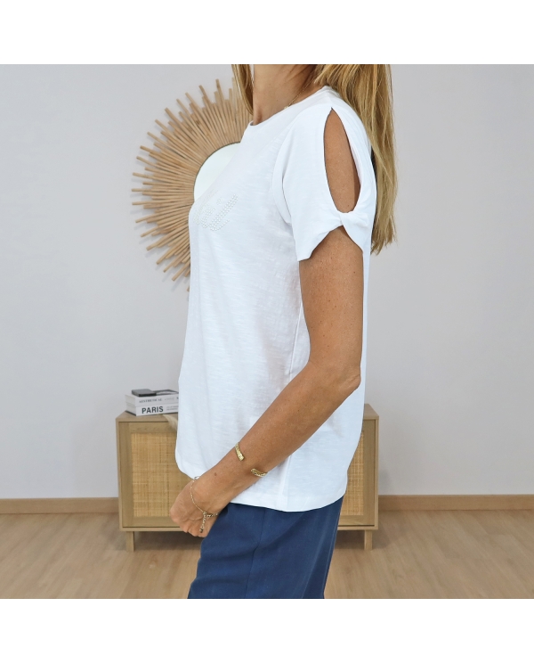 t shirt coton blanc detail inscription relief