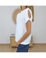 t shirt coton blanc detail inscription relief