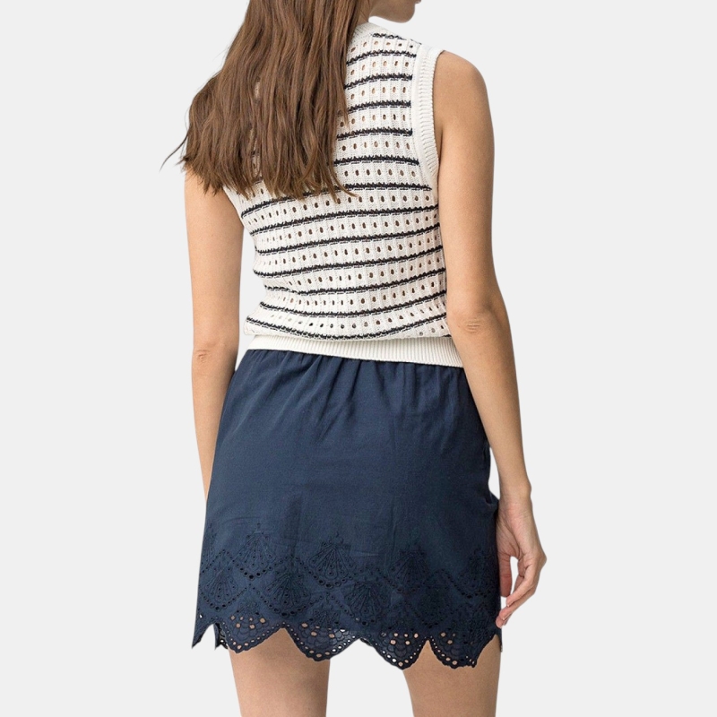 jupe été femme marine broderie ajourée