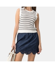 jupe coton marine femme détail broderie anglaise