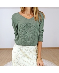 pull fluide kaki décolleté v femme