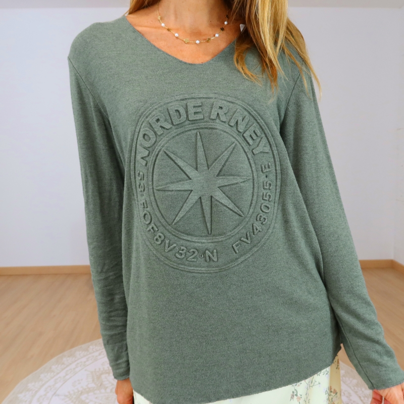 pull léger femme kaki détail relief devant