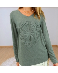 pull léger femme kaki détail relief devant