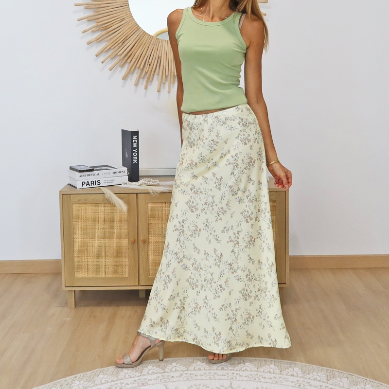 jupe fluide femme imprimé fleuri jaune