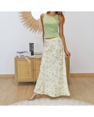 jupe fluide femme imprimé fleuri jaune