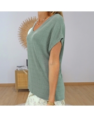 top décolleté v kaki clair femme