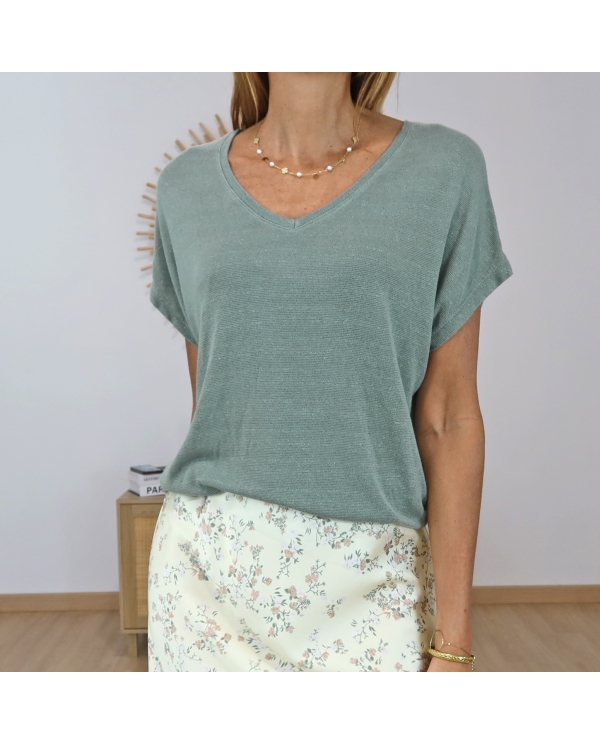 top kaki clair femme lurex fluide