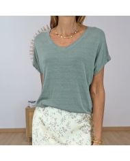 top kaki clair femme lurex fluide