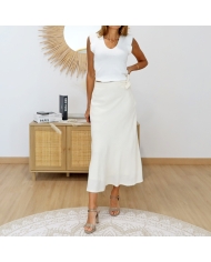 jupe longue fluide beige clair