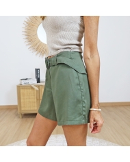 short fluide kaki taille haute ceinture