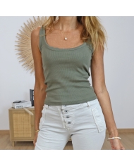 top côtelé kaki femme détail