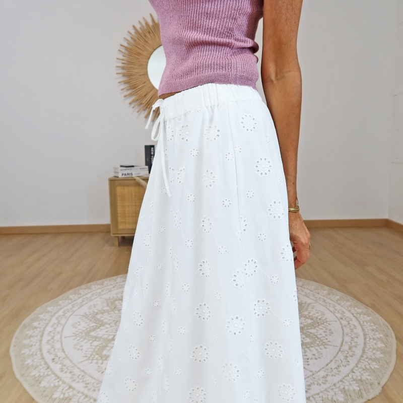jupe blanche taille élastique lien