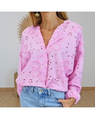 chemise rose broderie fleur détail