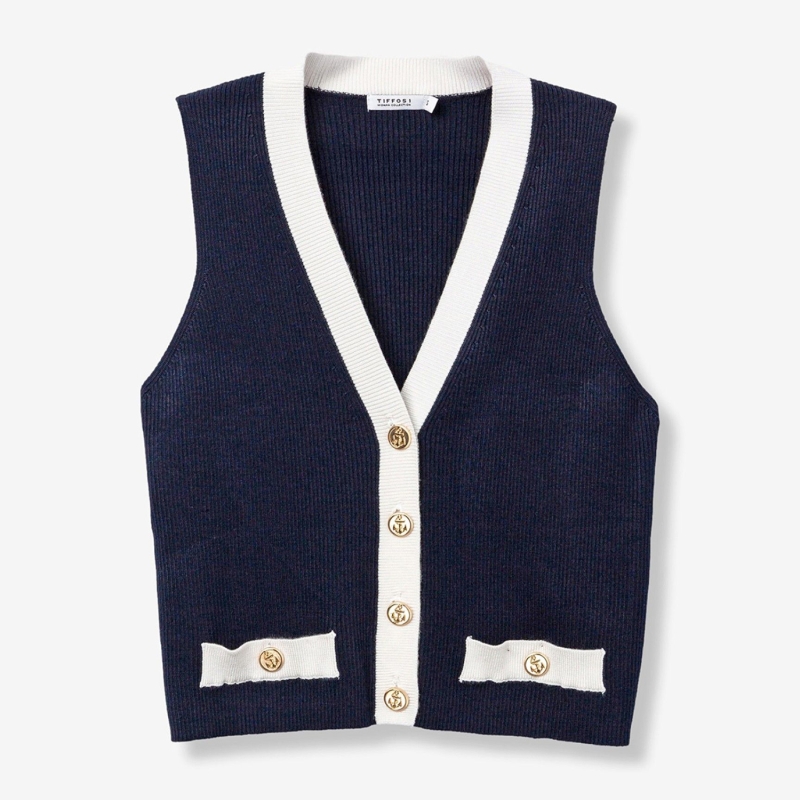 gilet bleu marine détails dorés