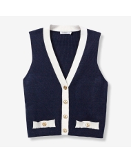 gilet bleu marine détails dorés