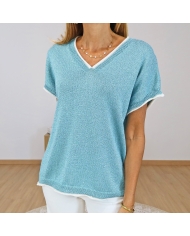 top femme turquoise maille scintillante