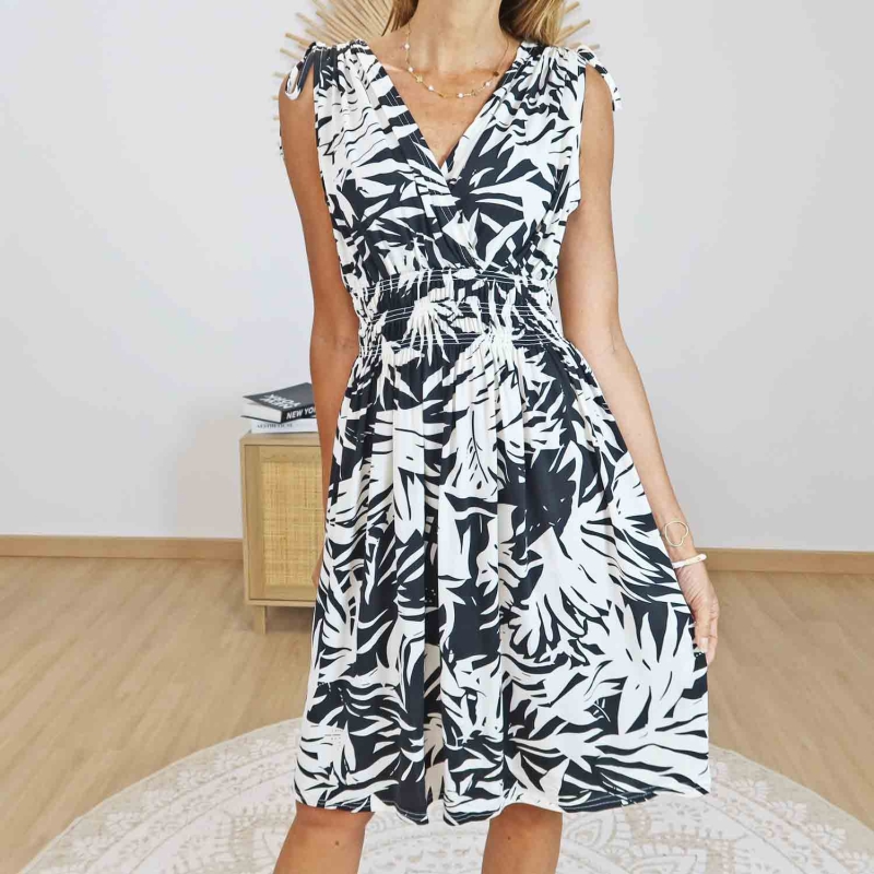 robe fluide femme imprimé noir blanc
