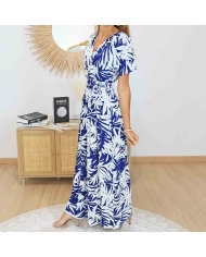 Robe longue Luna bleu & blanc