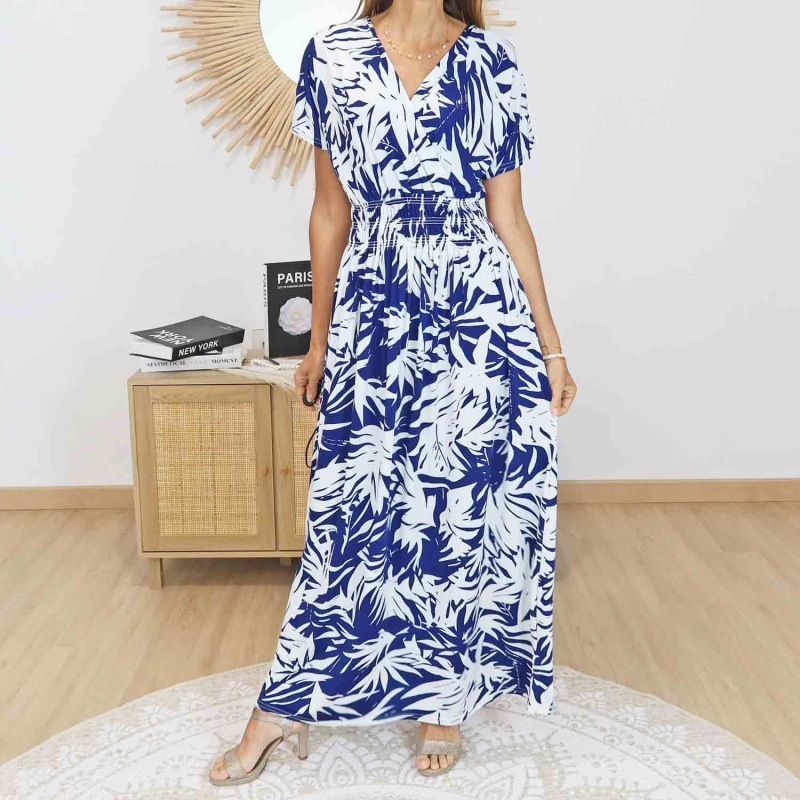 robe longue bleu blanc femme fluide