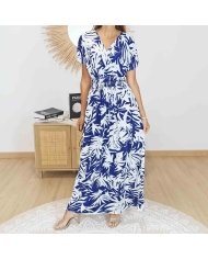 robe longue bleu blanc femme fluide