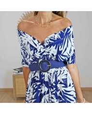 robe longue femme imprimé bleu blanc