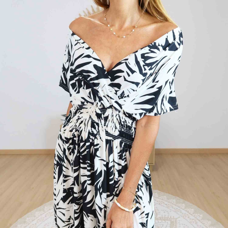 robe longue femme imprimé noir blanc