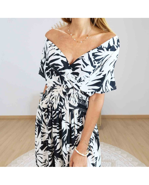 robe longue femme imprimé noir blanc