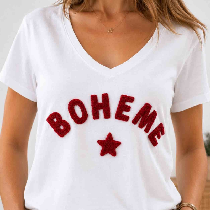 t shirt bohème femme col v
