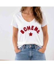 t shirt blanc inscription rouge femme