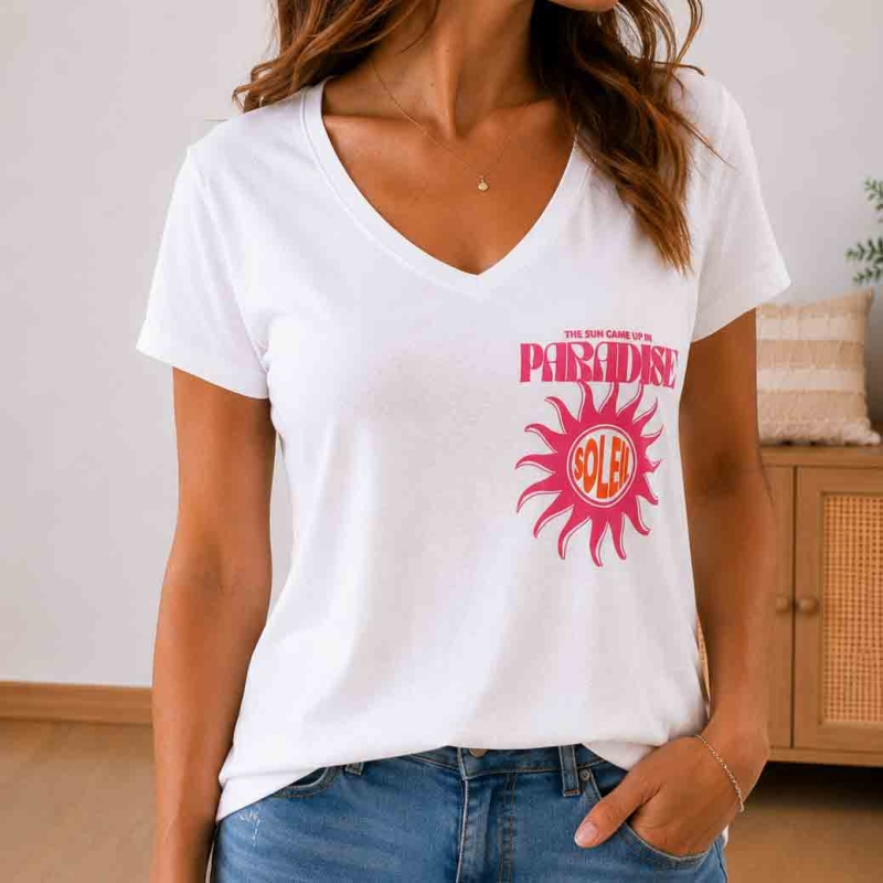 t shirt paradise femme col v