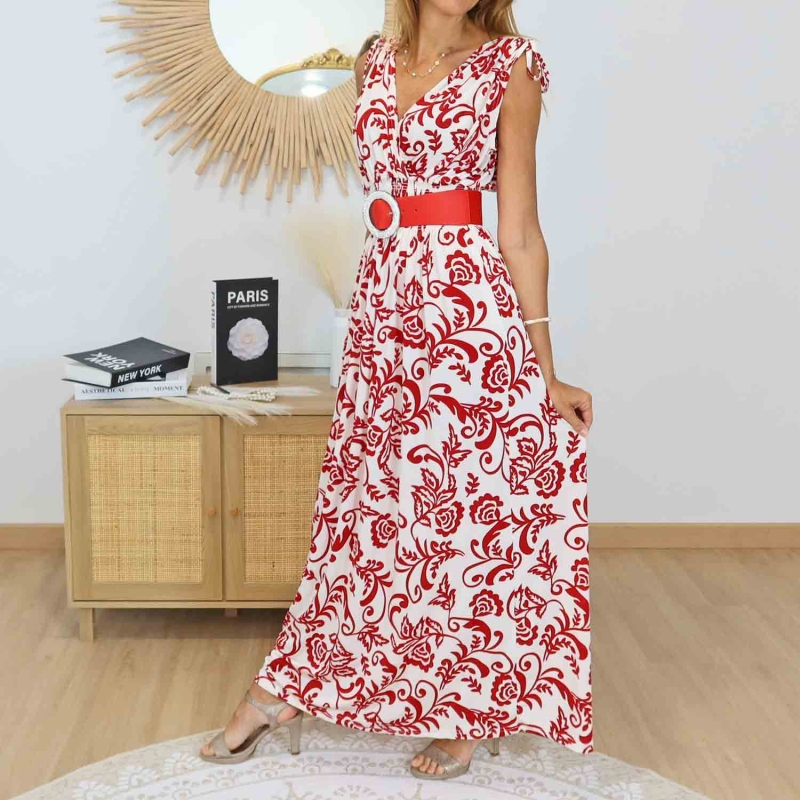 robe longue rouge blanc femme portée
